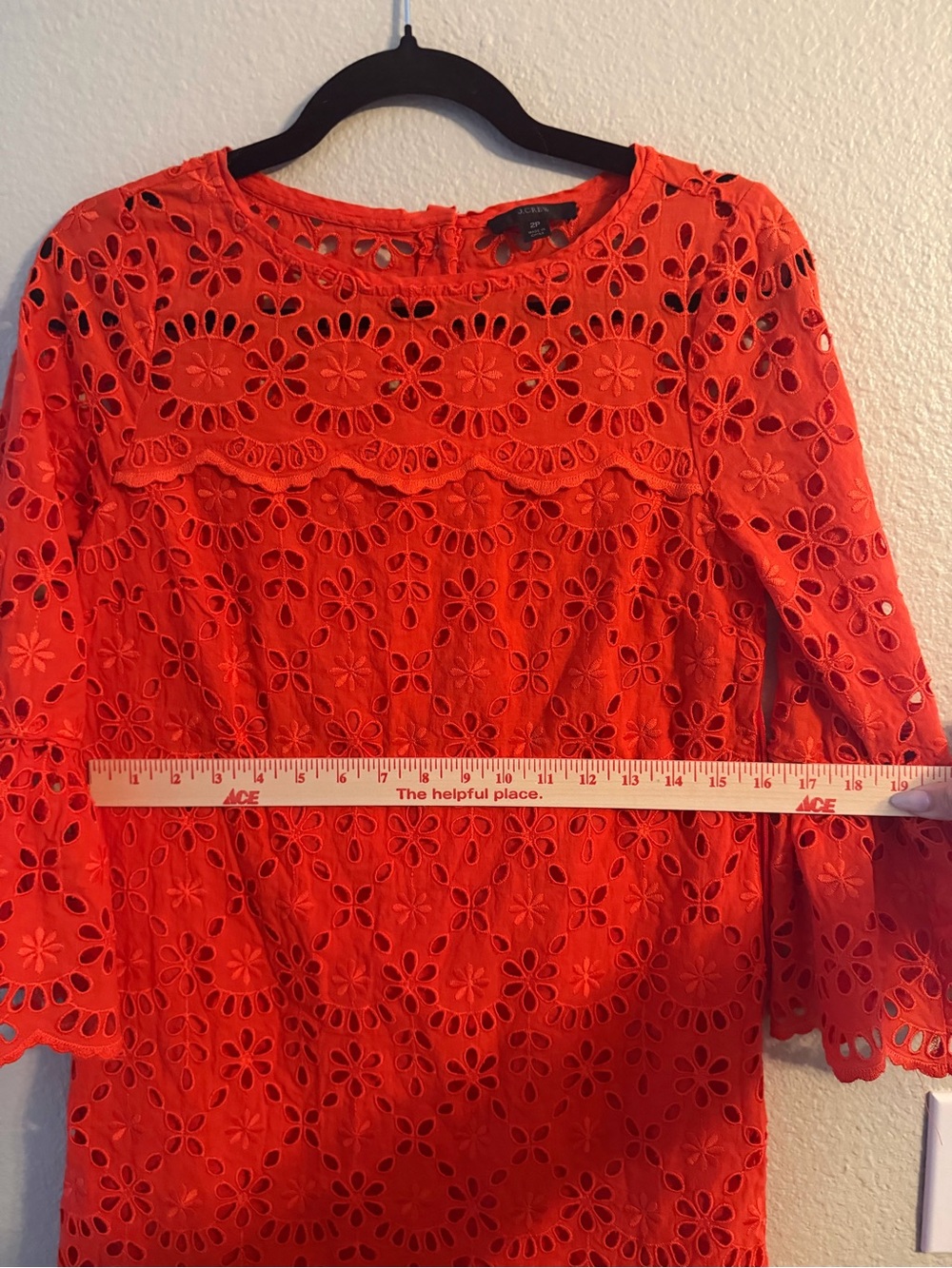 J. Crew Orange Eyelet Bell-Sleeve Shift Dress Size 2P - Picture 11 of 12